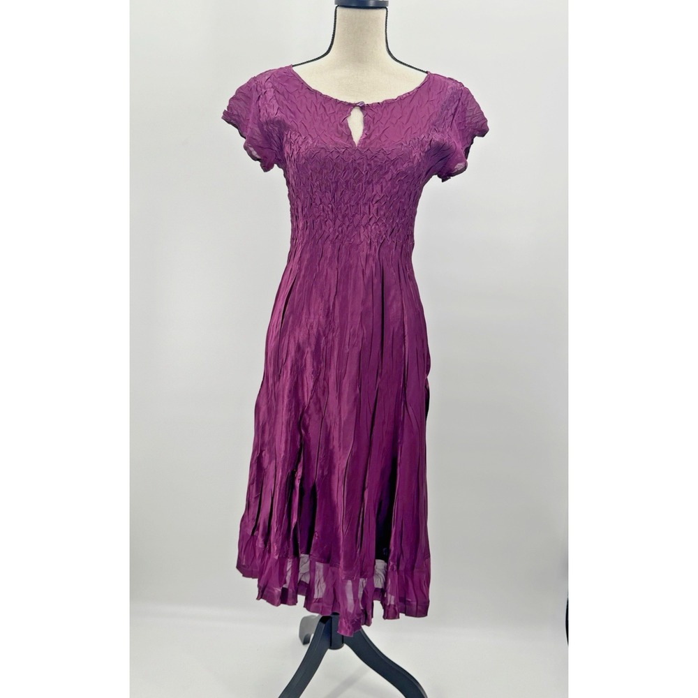 VTG Y2K Whimsigoth Dressbarn Midi Dress Crinkle Satin Jewel Toned Medium Keyhole